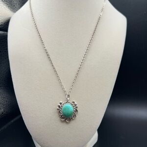 Elegant Silver Necklace with Turquoise Pendant